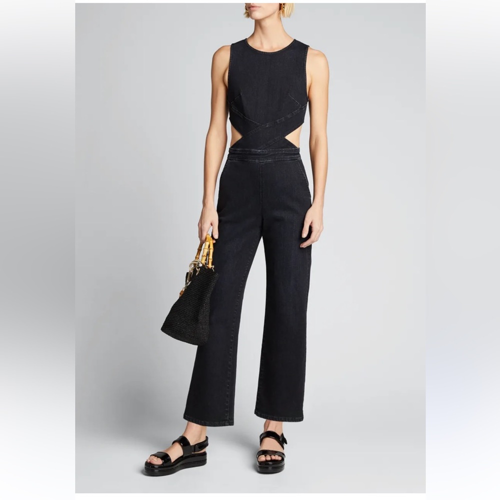Revolve x 3x1 NWT Grayson Cross-Front Cutout Black Denim Jumpsuit Size S